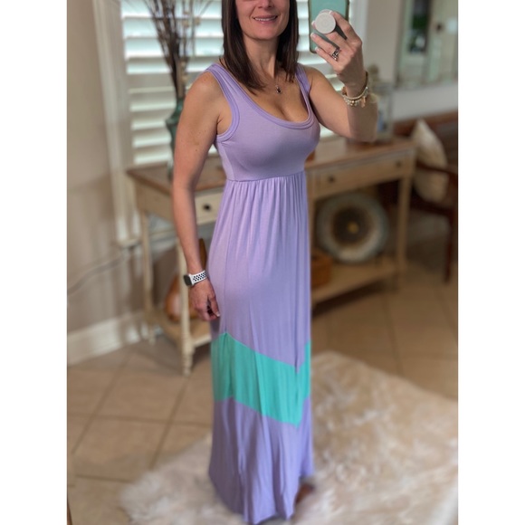 Maxi Chevron Tank Dress Lavender Mint 122 - Picture 2 of 6